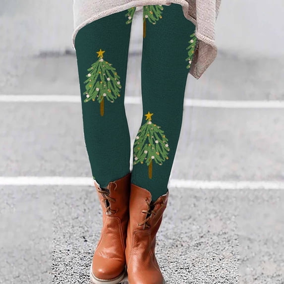 Women's Christmas Leggings Fashionable And Casual Christmas Print High Waist Slim Leggings