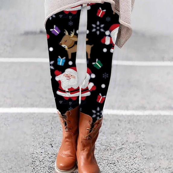 Women's Christmas Leggings Fashionable And Casual Christmas Print High Waist Slim Leggings