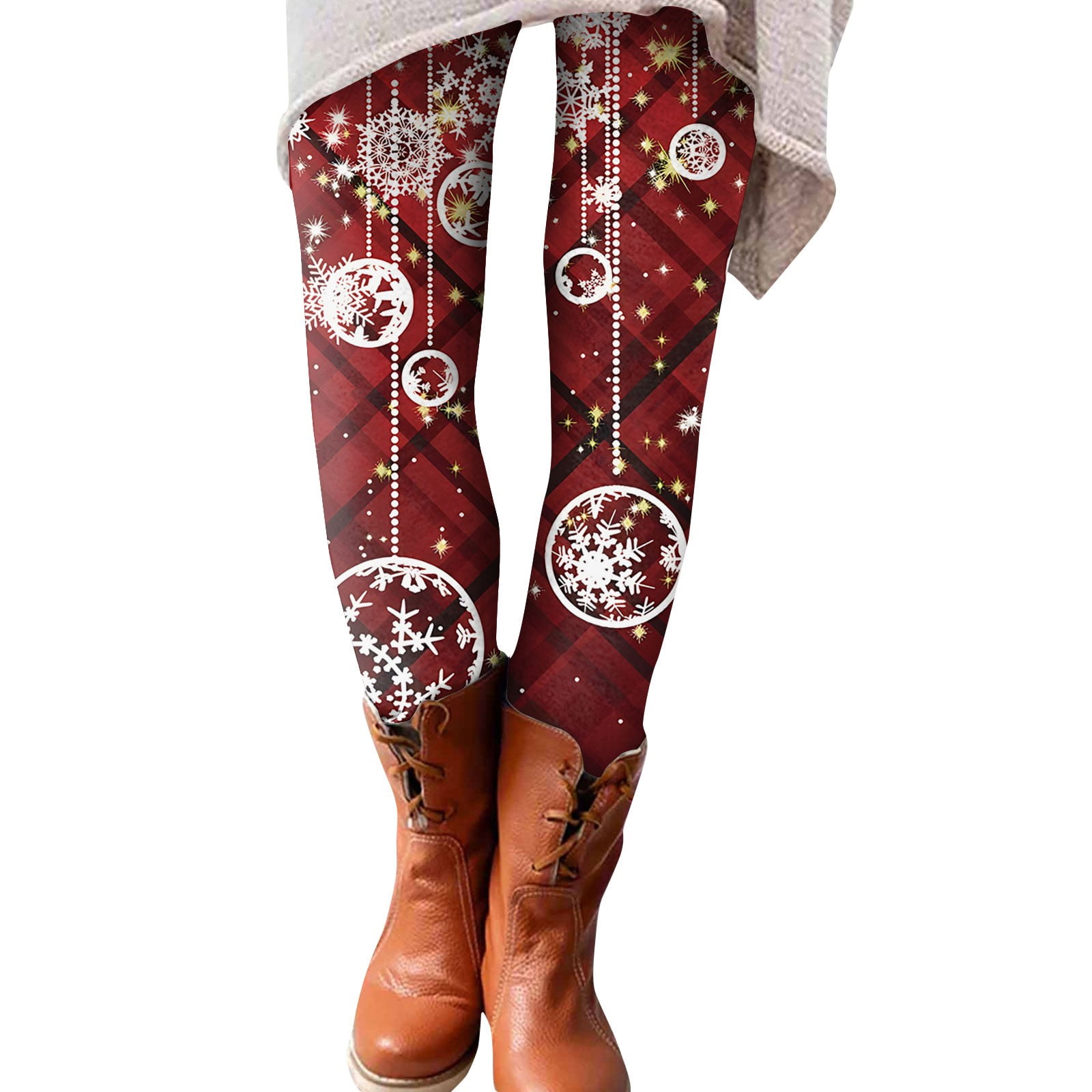 Women's Christmas Leggings Xmas Snowflake Print Yoga Pants Stretch Butt