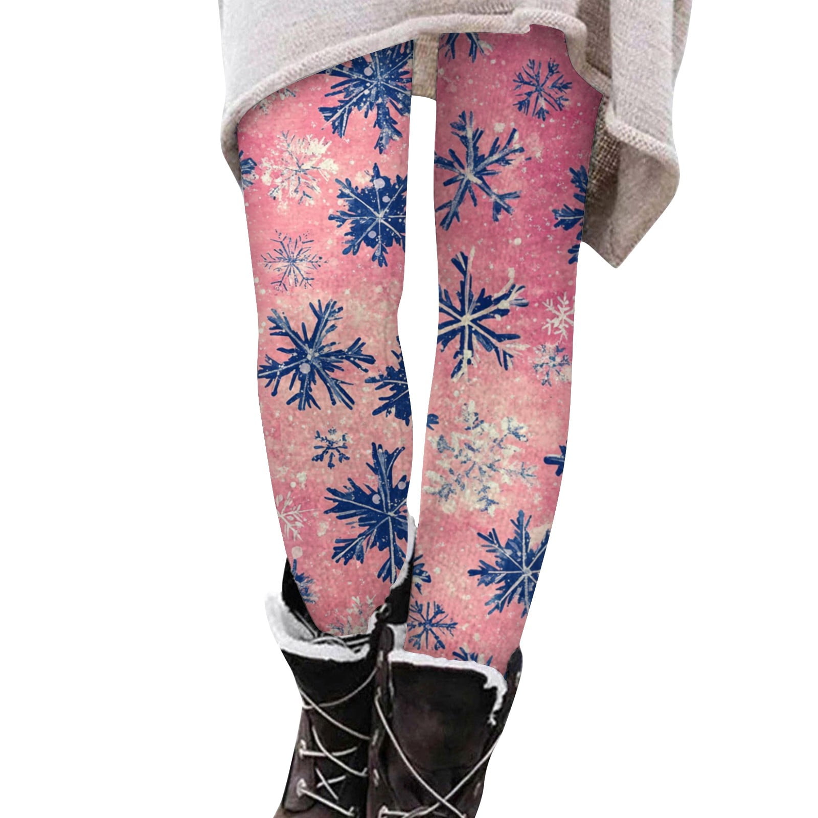 Women's Christmas Leggings Xmas Snowflake Print Yoga Pants Stretch Butt ...