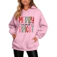 thumbnail image 1 of Women's Christmas Letter Hooded Sweatshirt, Merry and Bright Design, Comfortable Long Sleeve Pullover for Women, Festive Holiday Wear,Pink,M, 1 of 4