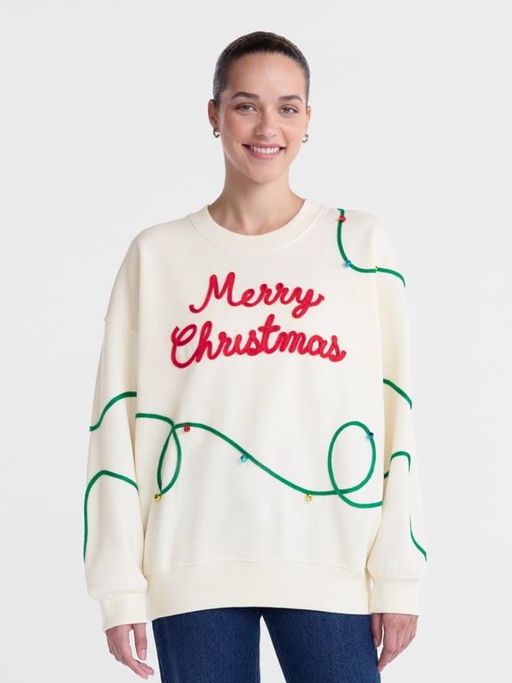 Christmas Women's and Women's Plus Fleece Sweatshirt from Holiday Time, Sizes S-4X