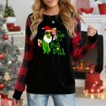 thumbnail image 1 of Women's Christmas Long Sleeve Top, Plaid Sleeve "I'm Kind Of A Big Dill" Pickle Santa Graphic Sweatshirt, 1 of 4