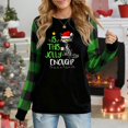 thumbnail image 1 of Women's Christmas Long Sleeve Top, Plaid Sleeve "Is This Jolly Enough?" Cat Graphic Sweatshirt, 1 of 4