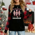 thumbnail image 1 of Women's Christmas Long Sleeve Top, Plaid Sleeve "Let's Get This Party Crackin' Nutcracker" Festive Graphic Sweatshirt, 1 of 4