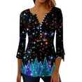 thumbnail image 1 of Women's Christmas Long Sleeve Tops Tshirts Casual Fashion Christmas Tree Print Button Santa Xmas Tees Blouses, 1 of 3