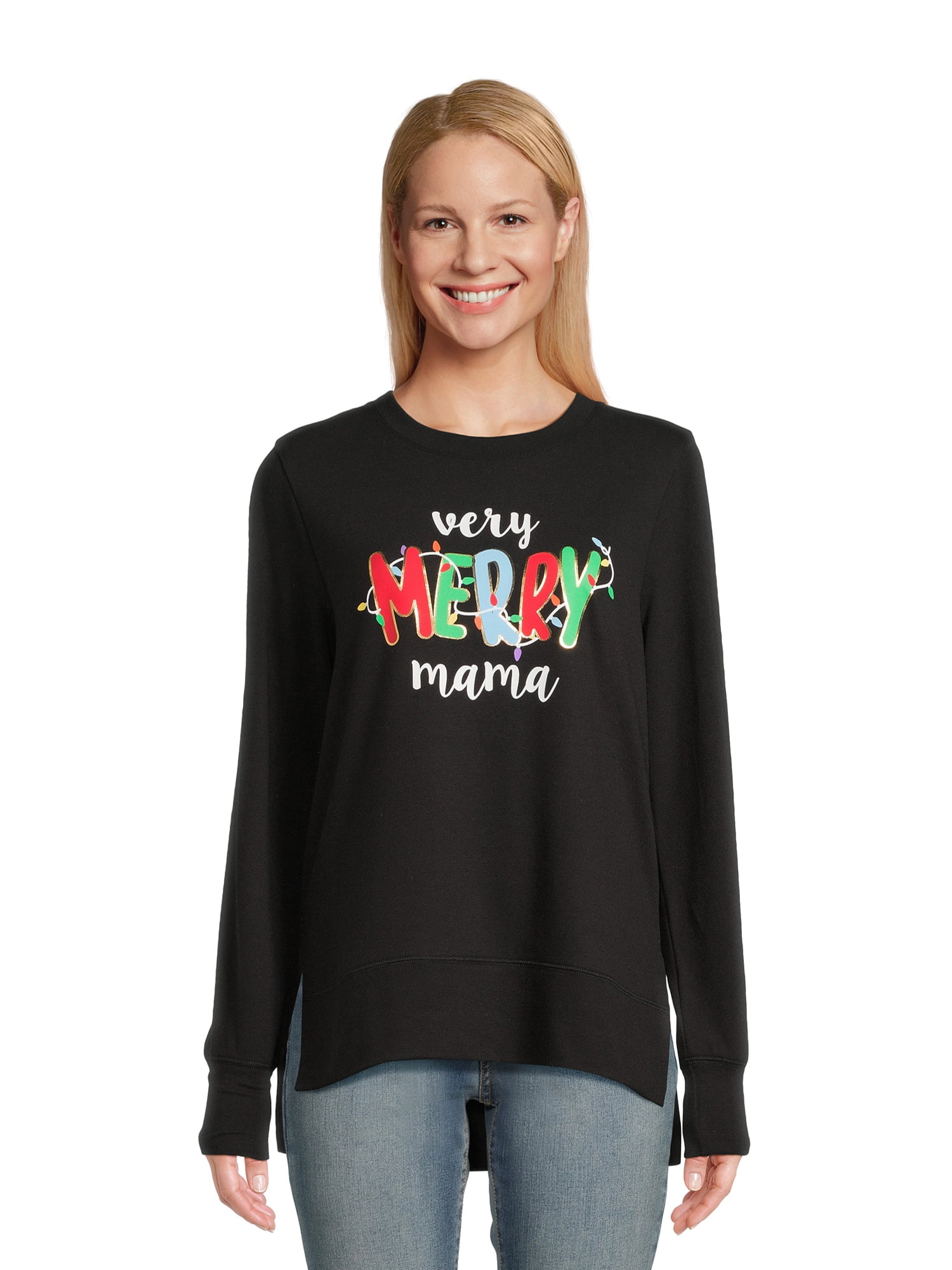 Women's Christmas Merry Mama Long Sleeve Top, Winter Hacci Knit Sweater