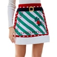 thumbnail image 1 of Women's Christmas Mini Skirts Belt Print High Waist Patchwork Knit A-line Skirts Fall Party Packaged Hip Skirts Streetwear, 1 of 9