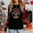 thumbnail image 1 of Women's Long Sleeve Buffalo Plaid Christmas Graphic Top - Festive Santa Bear Scarf Holiday Casual Shirt, 1 of 4