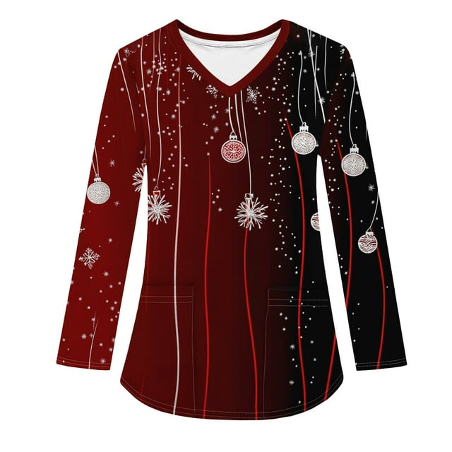 Women's Christmas Nurse Uniforms Xmas Snowflake Print Medical Scrub