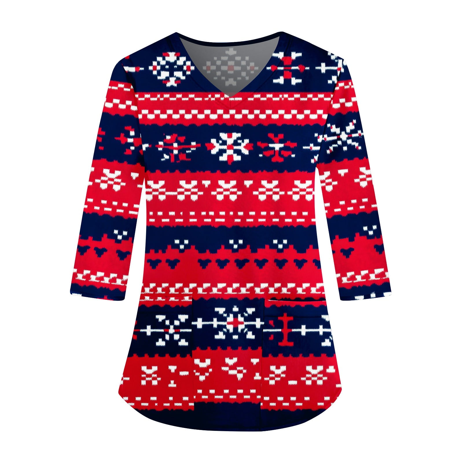 Women's Christmas Nurse Uniforms Xmas Snowflake Print Shirts 3/4 Sleeve