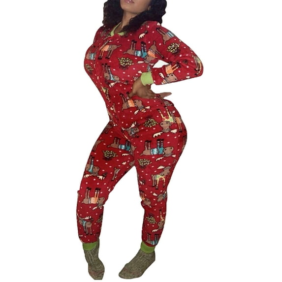 Women's Christmas Onesie Pajamas Sleepwear Adult Holiday Jumpsuit Romper Nightwear