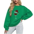 thumbnail image 1 of Women's Christmas Outfits Crewneck Sweathshirt Rhinestones Wine Glass Pattern Trendy Baggy Pullover Holiday Tops (2XL, Green), 1 of 7