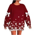 thumbnail image 1 of Women's Christmas Oversized Sweatshirt - Bow Accent Snowflake Star Pocket Hoodie, Festive Drawstring Pullover for Holiday Parties/Daily Wear, 1 of 6