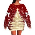 thumbnail image 1 of Women's Christmas Oversized Sweatshirt - Bow Accent Snowflake Star Pocket Hoodie, Festive Drawstring Pullover for Holiday Parties/Daily Wear, 1 of 6