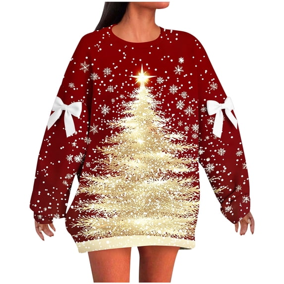 Women's Christmas Oversized Sweatshirt - Bow Accent Snowflake Star Pocket Hoodie, Festive Drawstring Pullover for Holiday Parties/Daily Wear