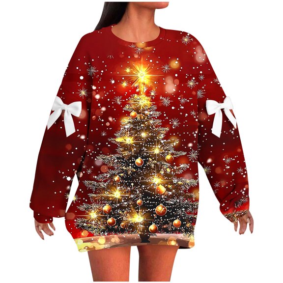 Women's Christmas Oversized Sweatshirt - Bow Accent Snowflake Star Pocket Hoodie, Festive Drawstring Pullover for Holiday Parties/Daily Wear