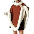 thumbnail image 1 of Women's Christmas Oversized Thick Faux Fur Collar Shawl Warm Homewear Poncho Brown Free Size, 1 of 6