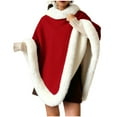 thumbnail image 1 of Women's Christmas Oversized Thick Faux Fur Collar Shawl Warm Homewear Poncho Red Free Size, 1 of 6