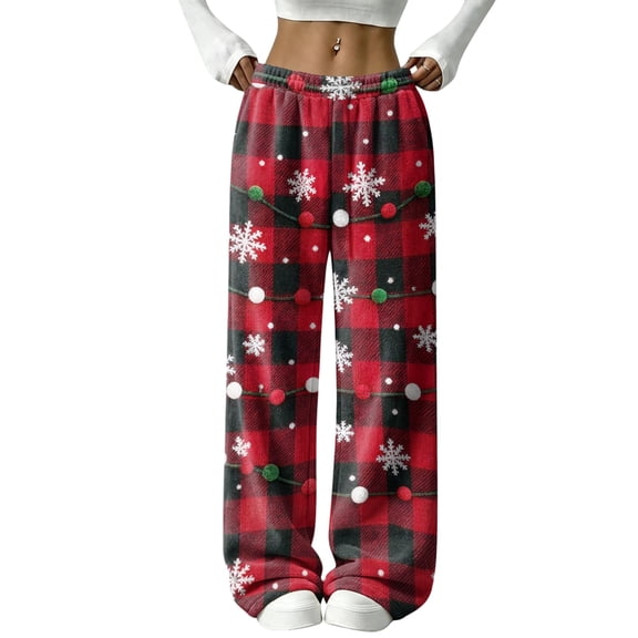 Women 's Christmas Pajama Pants Full Length Funny Xmas Graphic Pjs Pants Elastic Waistband Drawstring Comfy Loose Fit Lounge Pants Christmas Party Sleep Pants with Pockets