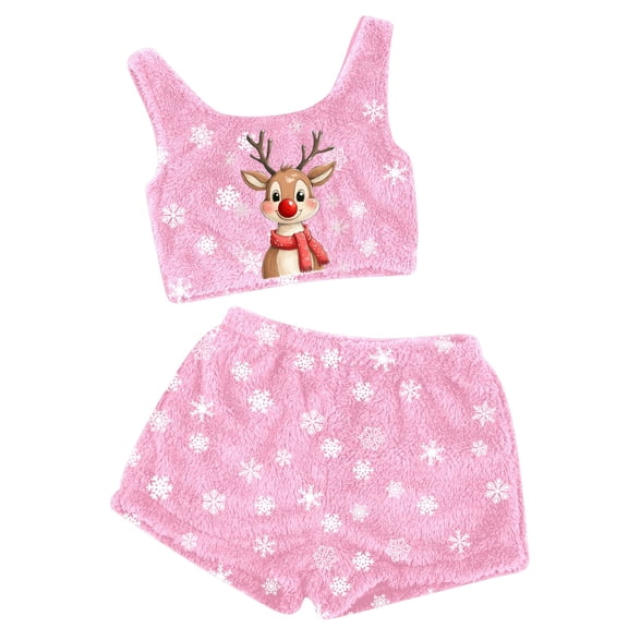 Women's Christmas Pajama Set Soft Tank Top and Shorts Cozy Sleepwear Loungewear Outfit Holiday Nightwear Comfortable Two Piece