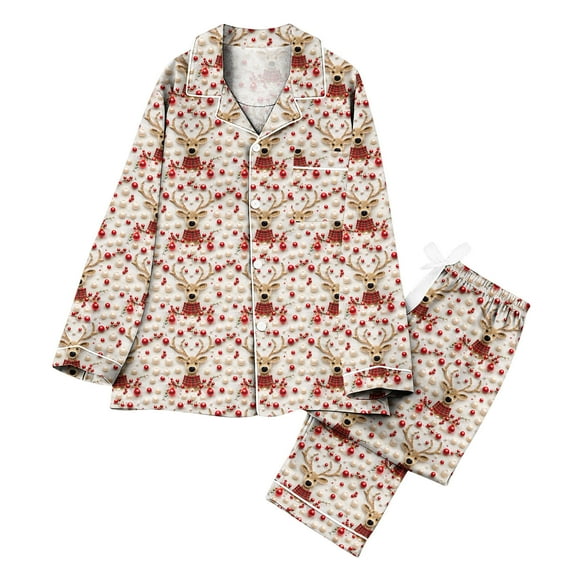 Women's Christmas Pajama Set Two Piece Button Tops & Wide-Leg Pants Xmas Santa Pajamas Casual Pjs Fashion Loungewear Holiday Sleepwear Funny Lounge Sets Comfy Outfit