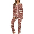 thumbnail image 1 of Women’s Christmas Pajama Set Two Piece Long Sleeve Button Up Top and Full Length Pants with Funny Xmas Print Cozy Holiday Sleepwear for Family Matching and Festive Lounging, 1 of 8