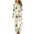 thumbnail image 1 of Women’s Christmas Pajama Set Two Piece Long Sleeve Button Up Top and Full Length Pants with Funny Xmas Print Cozy Holiday Sleepwear for Family Matching and Festive Lounging, 1 of 5