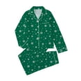 thumbnail image 1 of Women's Christmas Pajama Sets Button-Down Long-Sleeve Shirt with Pants Holiday Gifts Snowflake Print Loungewear Set Green S, 1 of 9
