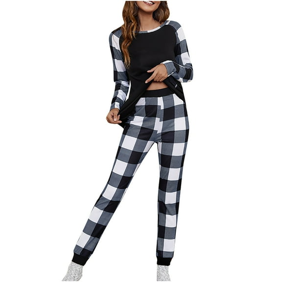 Women's Christmas Pajama Sets Casual Soft Print Crewneck Long Sleeve Top and Pants 2 Piece Outfits Pjs Sleepwear
