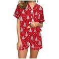 thumbnail image 1 of Women's Christmas Pajamas 2Pacs Christmas Elements Pink Womens Pj Sets Casual Short Sleeve Sleepwear Xmas Graphic Pjs Shorts with Pockets, 1 of 7
