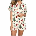 thumbnail image 1 of Women's Christmas Pajamas 2Pacs Christmas Elements Pink Womens Pj Sets Casual Short Sleeve Sleepwear Xmas Graphic Pjs Shorts with Pockets, 1 of 7