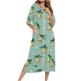 thumbnail image 1 of Women's Christmas Pajamas Dress Three Quarter Sleeves Crewneck Zip Up Home Pjs with Pockets Green-2 M, 1 of 6