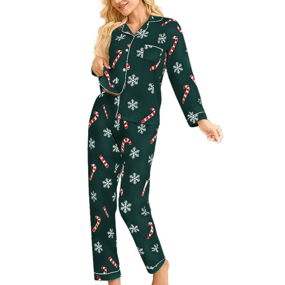 Women's Christmas Pajamas Long Sleeve Sleepwear Casual Button Down Loungewear Soft Pjs Set