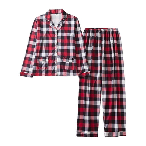 Women's Christmas Pajamas Women Christmas Red Plaid Pjs Sets Flannel Long Sleeve Pajama Top Pants Cute Christmas Pjs Watermelon Red XL