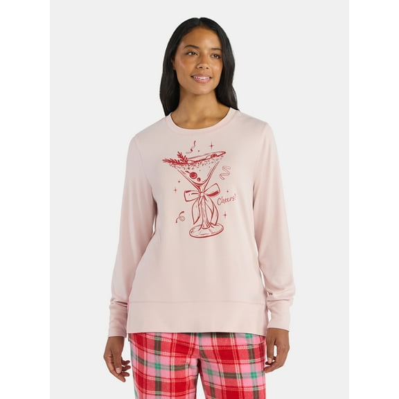 Women's Christmas Party Cheers Crewneck Hacci Top from Holiday Time, Sizes S-XXXL