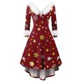 thumbnail image 1 of Women's Christmas Party Printed Vintage Midi Casual Cocktail Festive Dress for Holiday Celebration and Party Events with Retro Style,Wine,M, 1 of 6