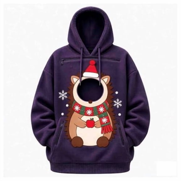 Women's Christmas Pet Pouch Hoodie Oversized Cat Dog Snack Carrier with Zippered Kangaroo Pocket Soft Comfy Holiday Sweatshirt for Small Pets