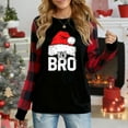 thumbnail image 1 of Women's Christmas Plaid Long Sleeve Top, "Big Bro Santa Hat Graphic" Festive Casual Shirt, 1 of 4