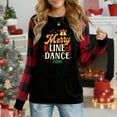 thumbnail image 1 of Women's Christmas Plaid Long Sleeve Top, "Merry Line Dance Cowboy Boots Festive Graphic" Casual Shirt, 1 of 4