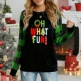 thumbnail image 1 of Women's Christmas Plaid Long Sleeve Top, "Oh What Fun Wreath Tree Festive Graphic" Casual Shirt, 1 of 4