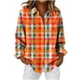 thumbnail image 1 of Women's Christmas Plaid Shirt Long Sleeve Lapel Collar Button Down Cardigan Top Multicolor-4 M, 1 of 8