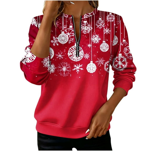 Women’s Christmas Plaid Sweatshirt Quarter Zip Lapel Tunic Top Long Sleeve Holiday Pullover with Xmas Graphic Vintage Casual Winter Top,Multicolor,M