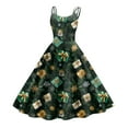 thumbnail image 1 of Women's Christmas Print Casual Fashion Round Neck Mid-Length Dress with Vintage Style for Holiday Parties and Casual Outings,Green,XL, 1 of 4