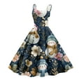 thumbnail image 1 of Women's Christmas Print Casual Fashion Round Neck Mid-Length Dress with Vintage Style for Holiday Parties and Casual Outings,Navy,XL, 1 of 4