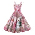 thumbnail image 1 of Women's Christmas Print Casual Fashion Round Neck Mid-Length Dress with Vintage Style for Holiday Parties and Casual Outings,Purple Pink,XL, 1 of 4