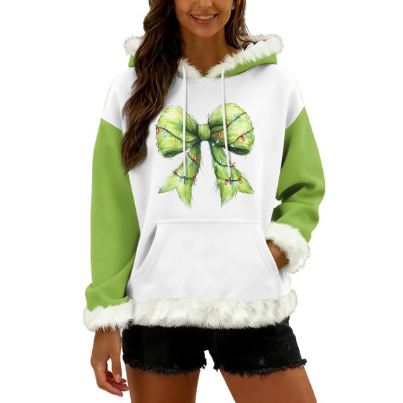 Women's Christmas Print Colorblocked Loose Casual Hoodie