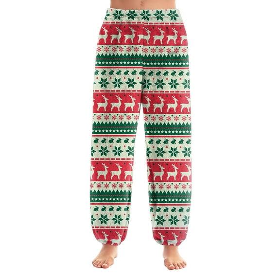 Women's Christmas Print Cuff Pants, Casual Lounge Sleep Pants, Elastic Waist Holiday Pajama Pants for Festive Nights and Seasonal Comfort,Multicolor,M