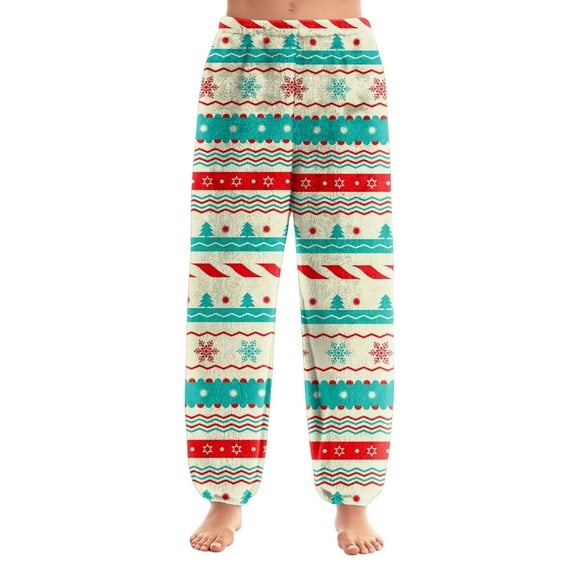 Women's Christmas Print Cuff Pants, Casual Lounge Sleep Pants, Elastic Waist Holiday Pajama Pants for Festive Nights and Seasonal Comfort,Green,M