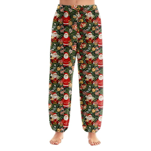 Women's Christmas Print Cuffed Casual Pants and Pajama Pants, Home Sleepwear, Comfortable Lounge Bottoms for Women, Solid Color Trousers with Elastic Waist, Coffee, M